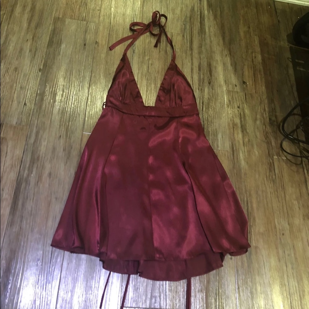 Maroon halter top mini dress